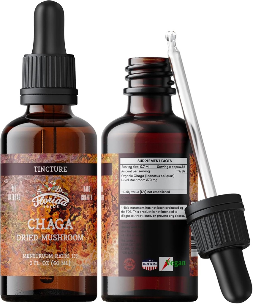 Chaga Tincture, Wild Harvested Chaga Extract (Ionotus obliquus) Sušené houby