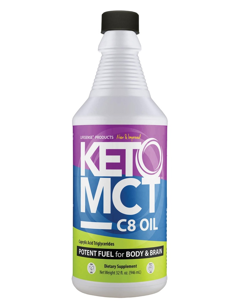 LifeSense C8 MCT Olej, Keto- Friendly, Sourced from Coconut Oil, Klinicky osvědčený pro zvýšení výroby ketonu, Optimální palivo pro mozek a tělo, Made in USA by PhD Nutrition, 32 oz