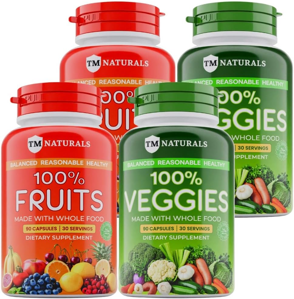 Ovoce a vegetariánské doplňky Vitamíny pro muže a ženy Super Ovoce a Veggies Kapsle na podporu vyvážená nutriční a energetické úrovně celé přírodní super potraviny 180 Počet (balení po 4)