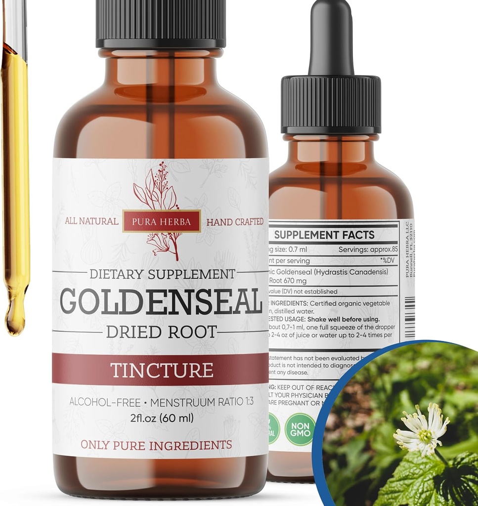 Goldenseal tinktura 124; Premium Alkoholo- Free Bylinný extrakt z Goldenseal Root 124; Tekutý botanický dodatek 124; Tradiční Bylinný vzorec 124; Made in USA - 2 oz (60 ml)