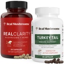 Real Houby RealClarity (60ct) a Turecko Ocas (90ct) Kapsle Bundle - Houbový dodatek pro duševní jasnost, Focus & Imunitation Support - Vegan, Non- GMO, Ověřené úrovně Beta- Glucans