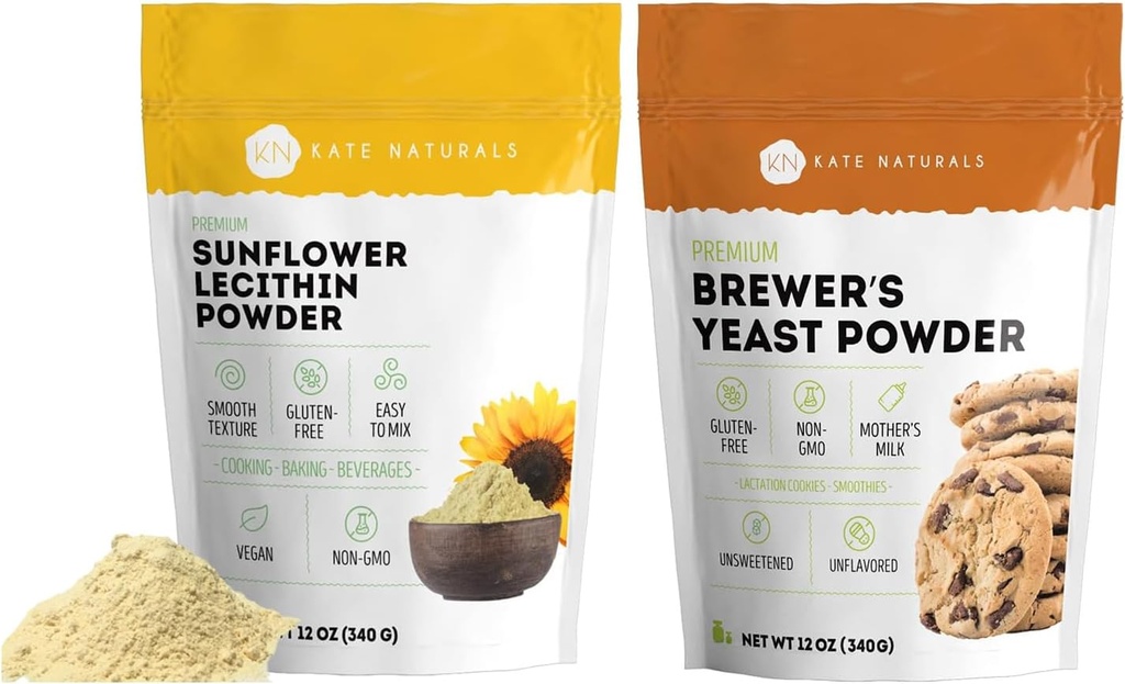 Kate Naturals Sunflower Lecithin Powder (4oz) & Brewer 's Yeast (12oz) Bundle