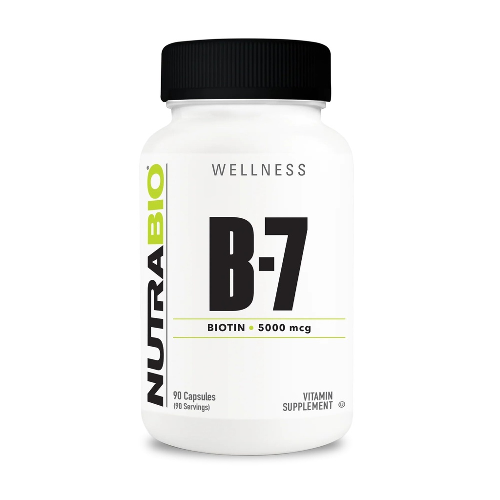 NutraBio Biotin (vitamin B-7) dodatek, 5000mcg - Může pomoci podporovat zdravé vlasy, kůže, a nehty, 90 Zeleninové kapsle
