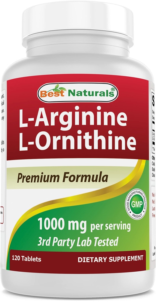 Nejlepší Naturals L- Arginine L- Ornithin - 1000mg per Serving - 120 Tablet - Non- GMO & Gluten Free (120 Počet balení po 1)