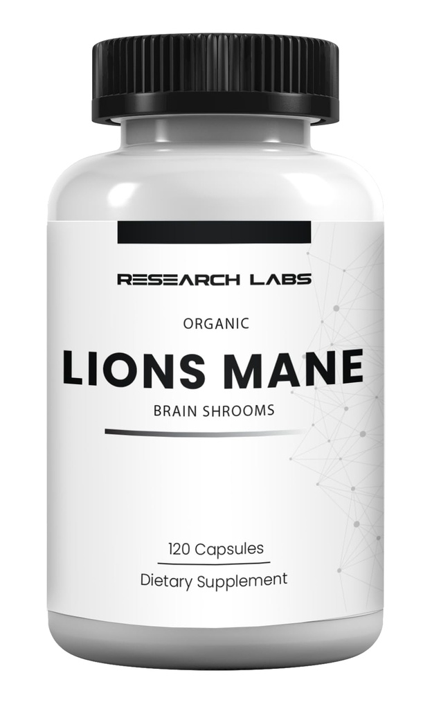Research Labs Organic Lions Mane Dodatek Kapsle, 120 Kapsle w / Patent Litropane ™, Imunitní systém Booster & Nootropic Brain Support Houbový dodatek. 10X Extrakt srovnatelný s 18,000mg