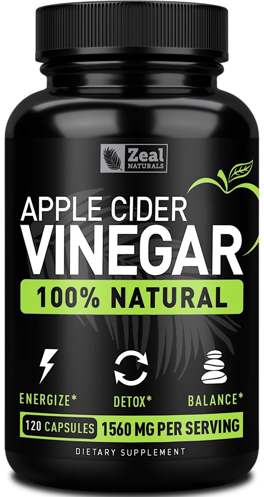 Zeal Naturals Přírodní surový jablečný ocet Kapsle (1560mg coli 124; 120 Kapsle) Apple Cider ocet pilulky w Cayenne Pepper, Čisté, Appetite Suppressant & Digestive Support