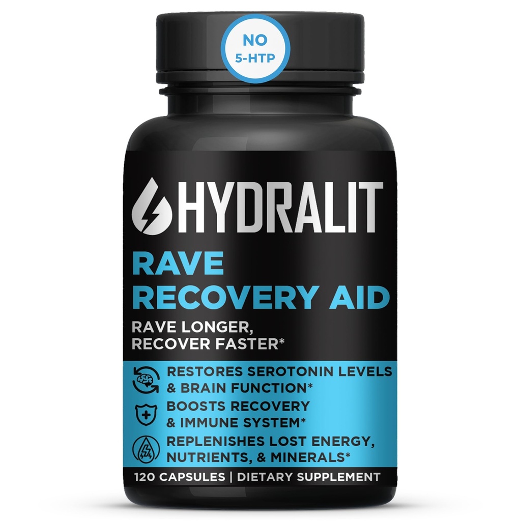 Rave Recovery Vitamíny Po party Relief Pills Music Festival Příslušenství Rave Essentials 5-HTP Dodatek Elektrolyty Hydratace lepší rána Serotonin Energy Kocovina 120 Kapsle