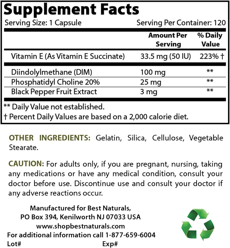 Nejlepší Naturals DIM dodatek 100 mg & Vitamin B12 6000 mcg