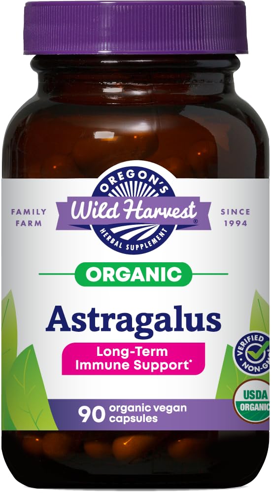 Oregon Wild Harvest, Certified Organic Astragalus Kapsle pro podporu imunity, 1125 MGS, 90 Počet
