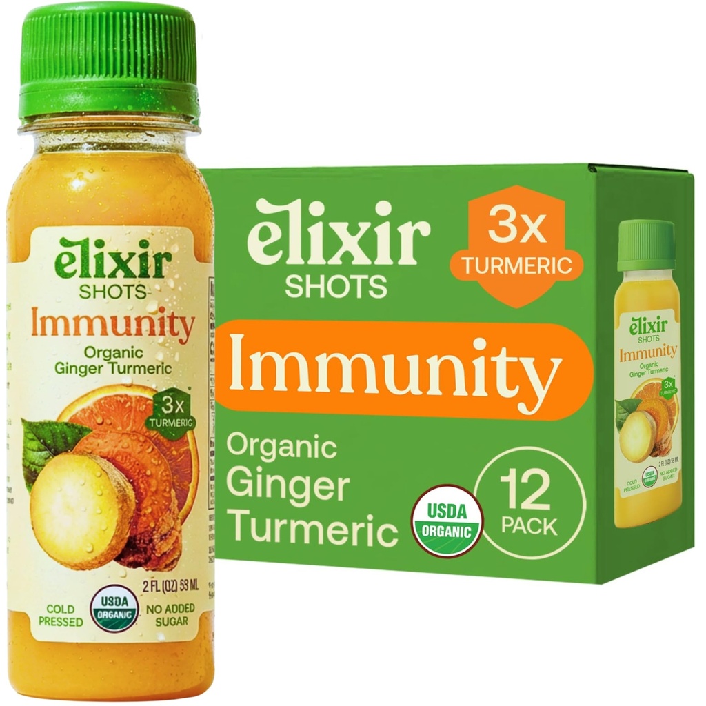 Elixir Panty, Imunity Boost Wellness Shot s Cold- Pressed Turmeric, Ginger, Orange and Black Pepper, No Add Cugars nebo umělé přísady, 12- pack