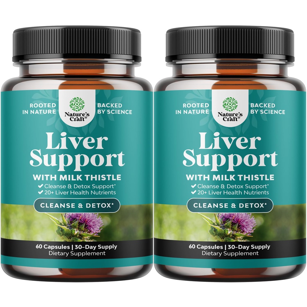 Natures Craft Játra Čistírna Detox & Opravy 2 Balení Bundle - Bylinné Játra Support Mléko Thistle Dodatek - Silymarin Mléko Thistle Doplňky s kořen Dandelion, Cholin, Beetroot & Artichode Extract