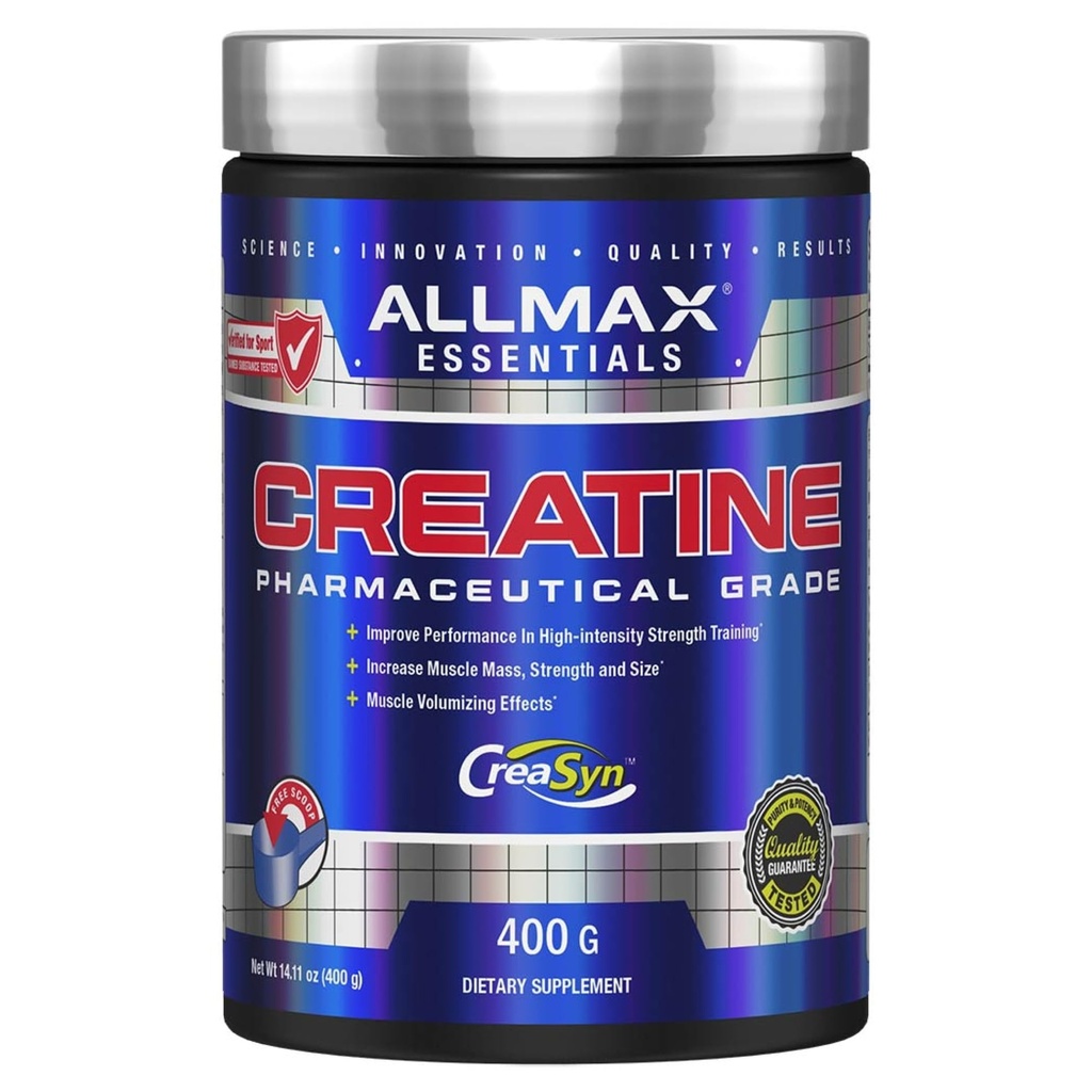 ALLMAX Nutrition Creatin Monohydrát Powder, Neochucený - Čisté Mikronizované Creatine Dodatek pro muže a ženy - Podporuje sílu, výkon a intenzitu výcviku - Vegan, gluten zdarma (400g)