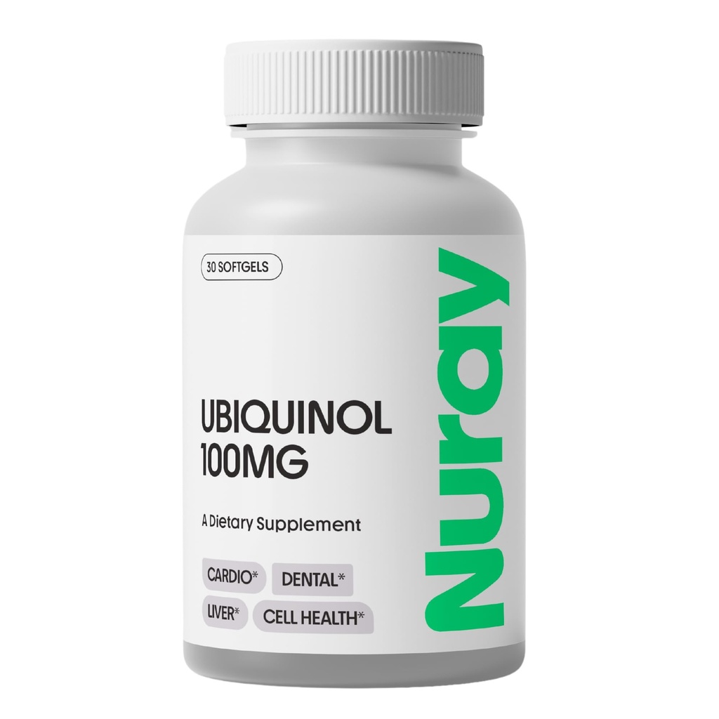 Nuray Ubiquinol 100mg Softgels, Aktivní forma CoQ10 pro kardiovaskulární a zubní zdraví, gluten- Free imunitní podpora, Zlepšení zdraví jater, 30 Počet