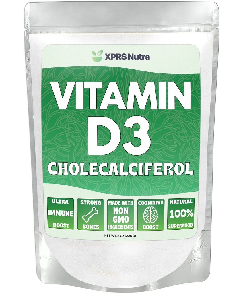XPRS Nutra Vitamin D3 Prášek (Cholekalciferol) - Neochucené VIT D pro kosti a imunitu - Vitamin D3 Prášek pro svalovou funkci - vitamín D doplňky (8 Ounce)