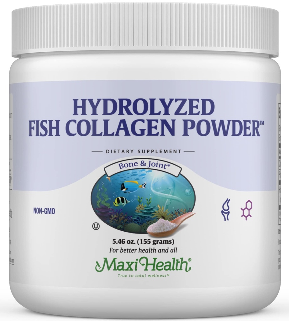 Maxi Health Collagen Peptides Powder - Typ I Neochucený Marine Powder Kolagen pro ženy a muže - Wild- Casted Protein Supplement for Joints, Skin, Hair & NailNails (5.46 oz)