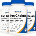 Nutricost Chelated Iron, As Ferrochel, 36mg, 240 tobolek (3 lahvičky)