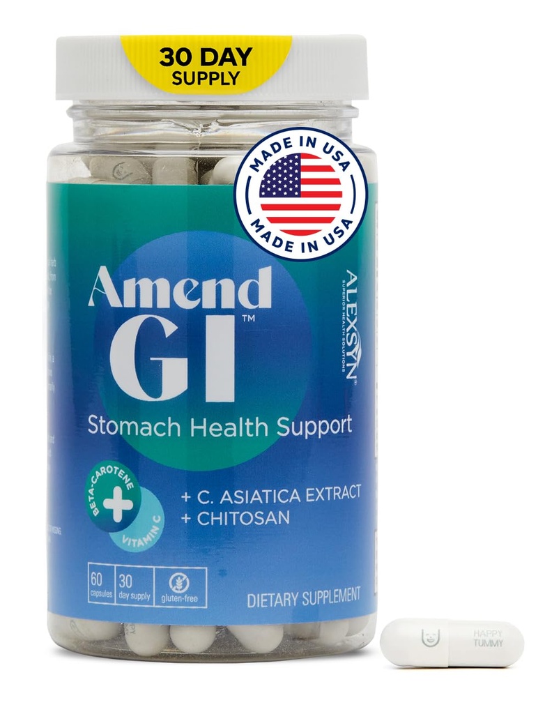 Amend GI All- Natural Stomach Health Support 60 Kapsle - Nutraceutical for Stress- Induced Ulcer Symptoms - Podporuje léčení a stravitelné zdraví s Asiatica Extract & CM Chitosan