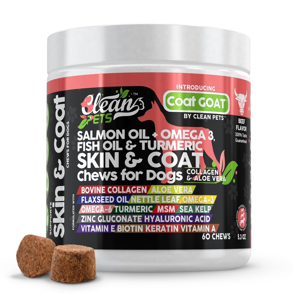 Losos olej Omega 3 Rybí olej pro psy kůže a kabátu dodatek 124; pes kolagen Aloe Vera Biotin Keratin Leštidlo Level Leaf Moře Kelp Hyaluronic Acid Brewers kvasnice Vitamin A - Kozí koza