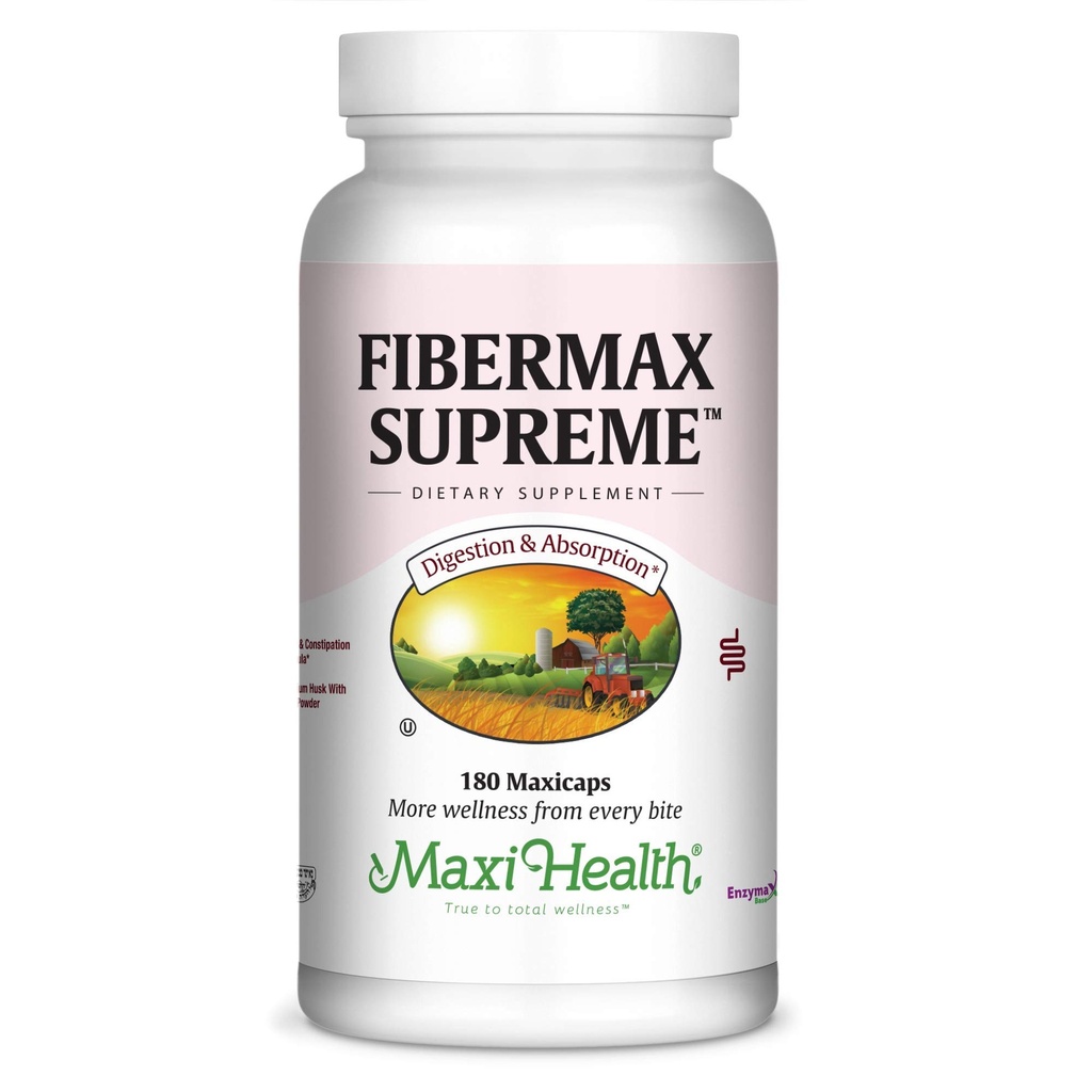 Maxi Health Fibermax Supreme - Fiber Capsules for Gentle Digestive and Gut Support - Vegetarian Psylium Husk Capsules - Kosher Fiber Supplement for Men and Women (180 Count)