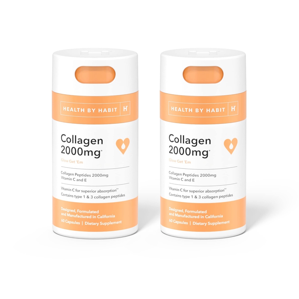 Zdraví od Habit kolagen dodatek 2 Balení (120 Kapsle) - Vitamin C & Vitamin E, 2000mg, Kolagen Peptidy, Superior Absorpce, Podpora kůže, Non- GMO, Cukr zdarma (2 Pack)
