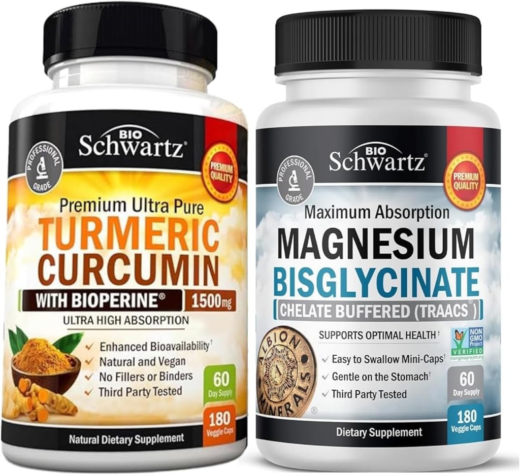 Kurkumin černý Pepper Extract 1500mg Complex (1 měsíční zásoba) Plus vysoké absorpce Magnesium Bisglycinát Kapsle (2 měsíční dodávka)
