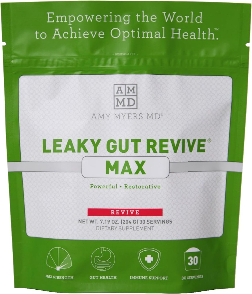Amy Myers MD Leaky Gut Revive MAX Powder for Leaky Gut Repair "Potenciální L- glutamin Powder na podporu zácpy, IBS, Průjem, Bloating, plyn, SIBO" Plant Based Supplement for Gut Health, 1 měsíc