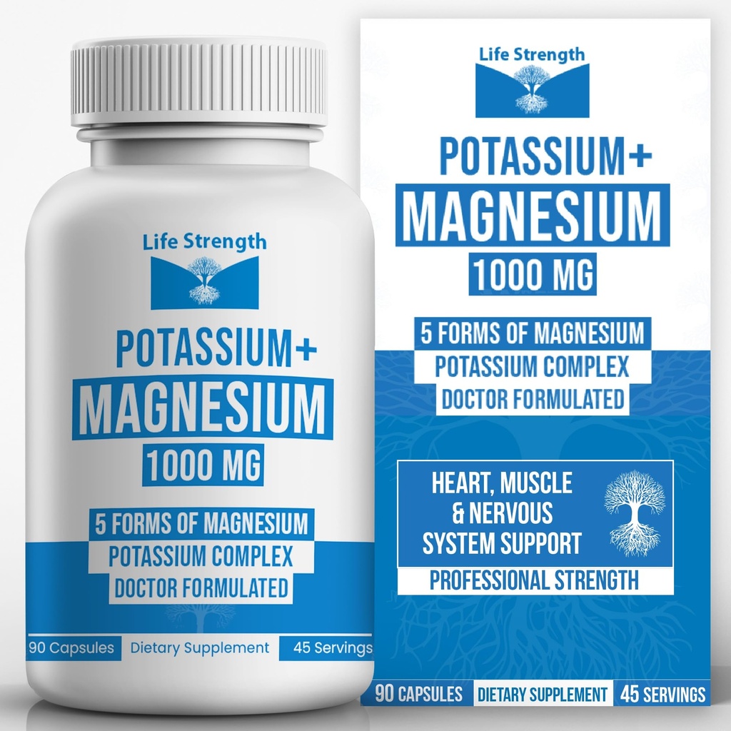 Life Strength Draslík & hořčík Komplex s aspartát, Oxid, Glycinát, Gluconát & Citrát - 1000mg (90 kapslí) Lékaři Navržení a vlastní míchání