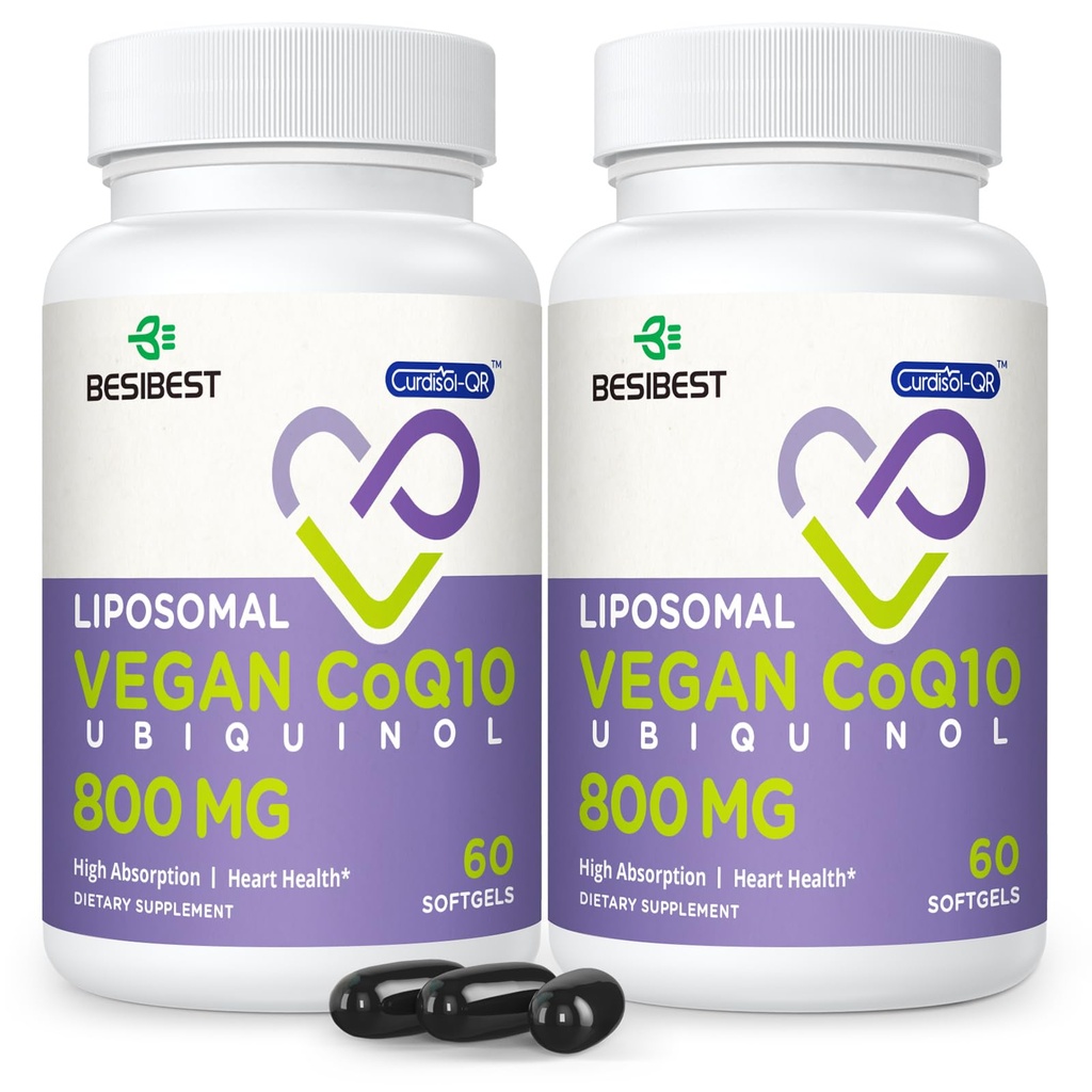 Lipozomální Ubiquinol CoQ10 800 MG Softgel, vysoce absorpční CoQ10 Ubiquinol dodatek, aktivní koenzym Q10 800mg, silný antioxidant pro srdeční a mozkové funkce, výroba energie, 120 Veganské Softgely