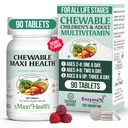 Maxi Health Chewable Multivitamin pro děti, dospívající a dospělé - Cherry Chewable Vitamíny pro dospělé a děti - Kosher Kids Multivitamin + železo (90 tablet)