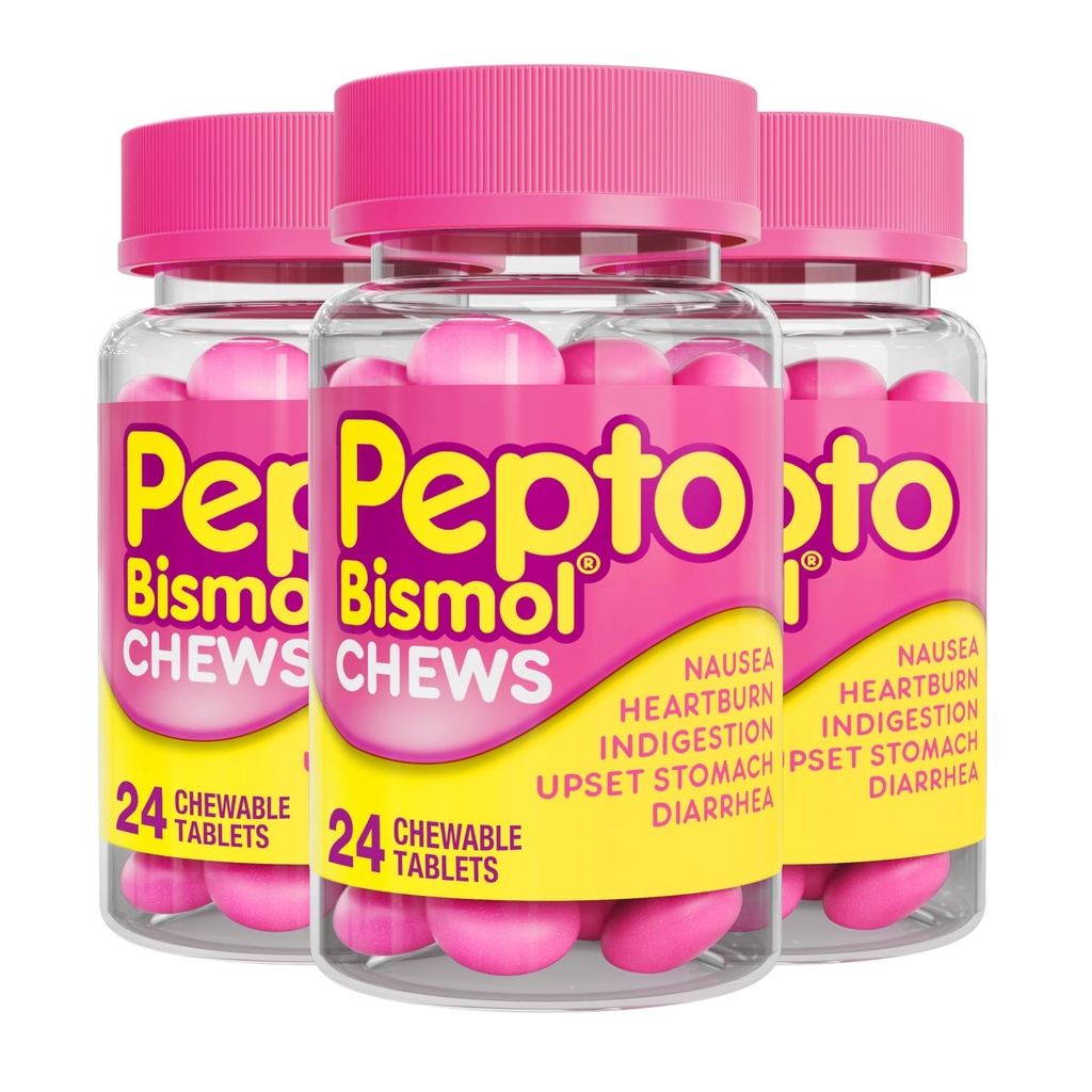 Pepto Bismol Žvýkačky, Rychlé a efektivní trávicí úleva od nausea, Heartburn, Ingestion, Upset Žaludek, Průjem, 72 Celkem (3 balení po 24)