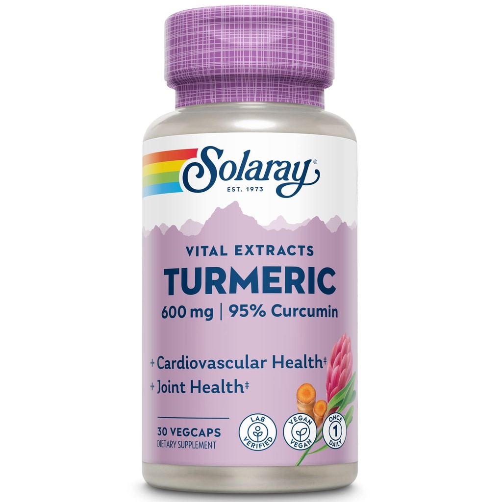 SOLARAY Kurkuma dodatek 600mg - Kurkumin s 95% kurkumin - Společná podpora dodatek - Společné zdraví, žlučník a podpora jater, non-GMO, Vegan, gluten zdarma, 60denní záruka, 30 Služeb