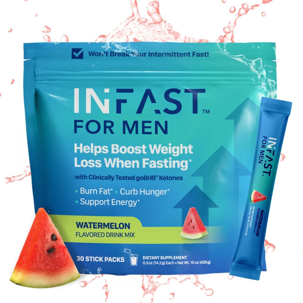 Real Ketones Intermittent Fasting Drink Mix pro muže BHB Exogenous Ketones Powder with Fasting Electrolytes & Green Coffee Bean Extract for Sustainable Hydration Energy and Focus (Watermeloun) - 30ct