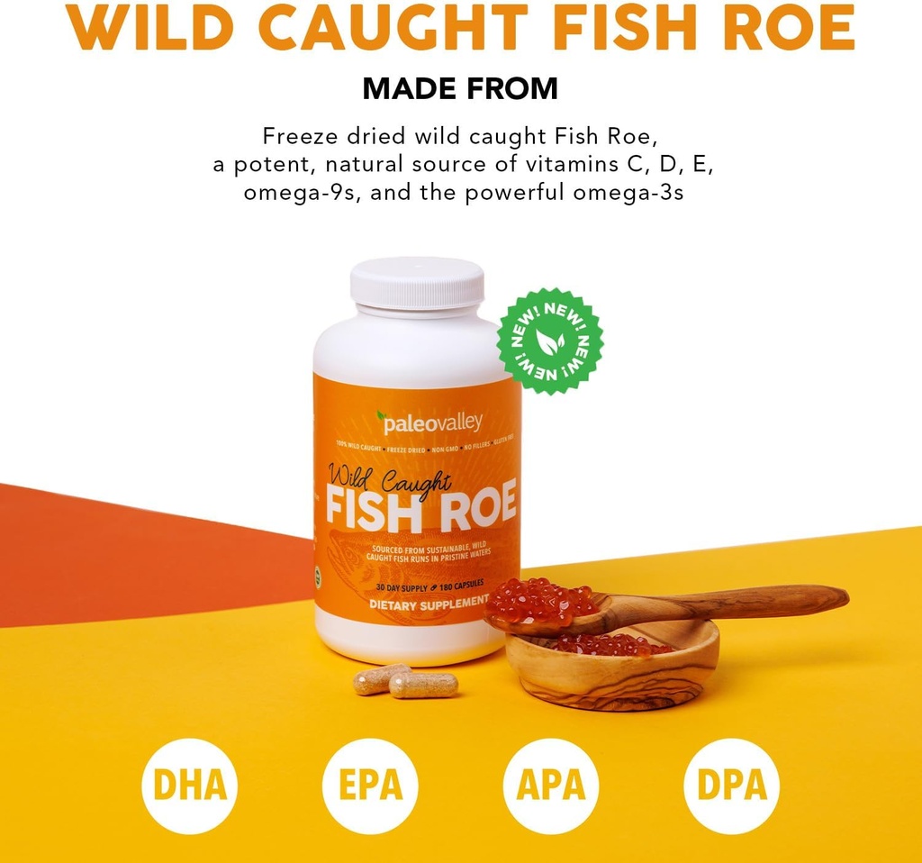Paleovalley Wild Caught Fish Roe - DHA / EPA, Full Spectrum Omega -3 Fatty Acids - Zánět, Vision, Mood, Imunity Boost - 28 Služeb