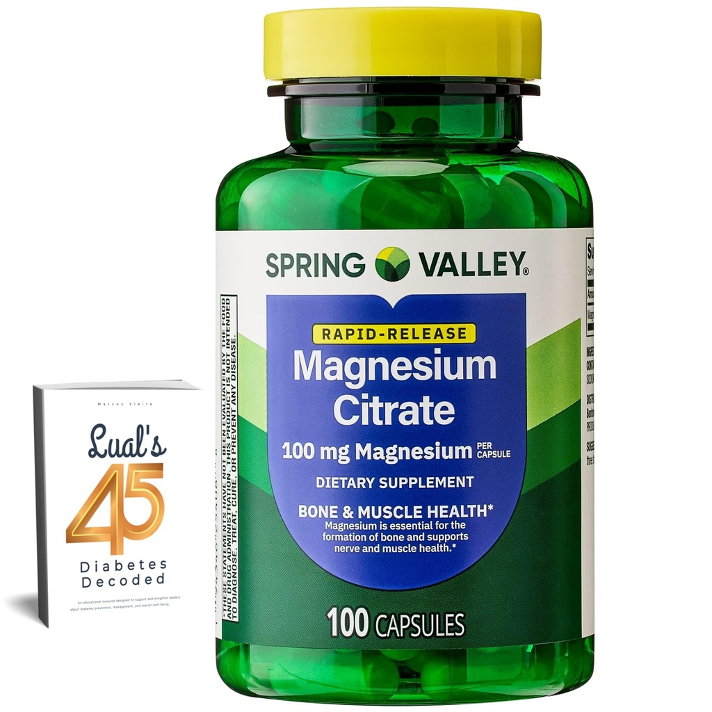 Jarní údolí Magnesium Citrát 124; Citrato de Magnesio 1000mg Kapsle 124; Nejlepší doplněk hořčíku pro ženy 124; Magnesium Pill Dublin 124; 100 mg, 100 Kapsle Bundle s Lual 45 Cukrovka Decoded