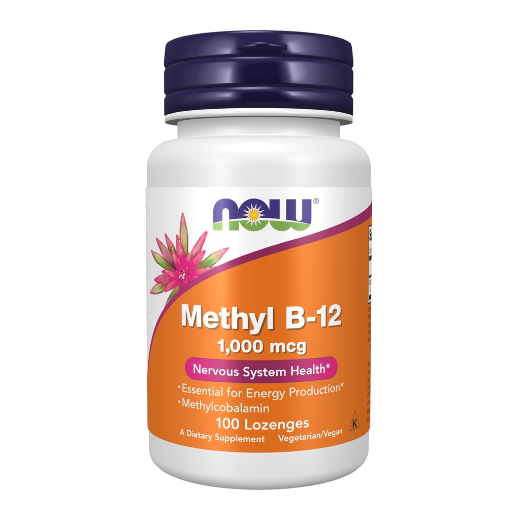 Nyní doplňky, Methyl B-12 (methylkobalamin) 1000 mcg, Nervové zdraví *, 100 Lozengů