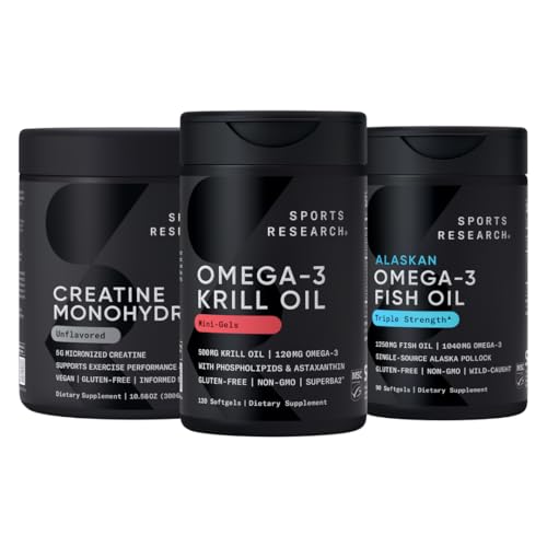 Sports Research Creatine Monohydrát Vylepšený Omega Power House Antarktický kril & Fish Oil s trojitou silou EPA DHA a fosfolipidy, Cholin & Astaxanthin - fit pro šampiony