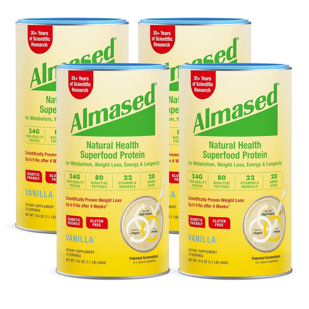 Almazed Vanilla Meal Replacement Shake - Low- Glycemic High Plant Base Protein Powder- Nutritional Weight Health Supplementary - Vanilla Flavor - 17.6 oz (1.1 Pound (4 balení))