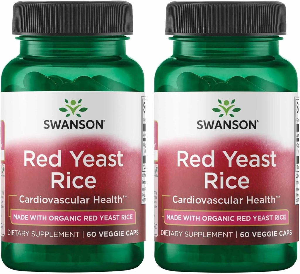 Swanson Made with Organic Traditional Red Yeast Rice 600 Miligramy 60 Veg Kapsle (2 Pack)