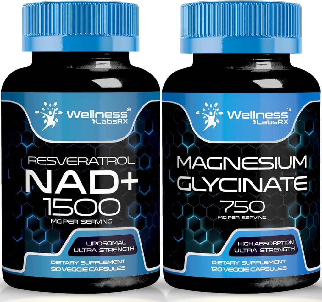 Glycinátové kapsle Magnesium - 750mg - Hořčík dodatek vysoké absorpční dodatek dosud NAD dodatek, 1500mg - Lipozomální NAD + Dodatek s Resveratrol