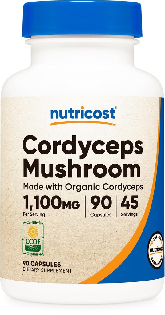 Nutricost Cordyceps Houbové kapsle 1100mg, 45 Serv - CCOF Certified Made with Organic, Vegetarian, Gluten Free, 550mg per Capsule (90 Kapsle)