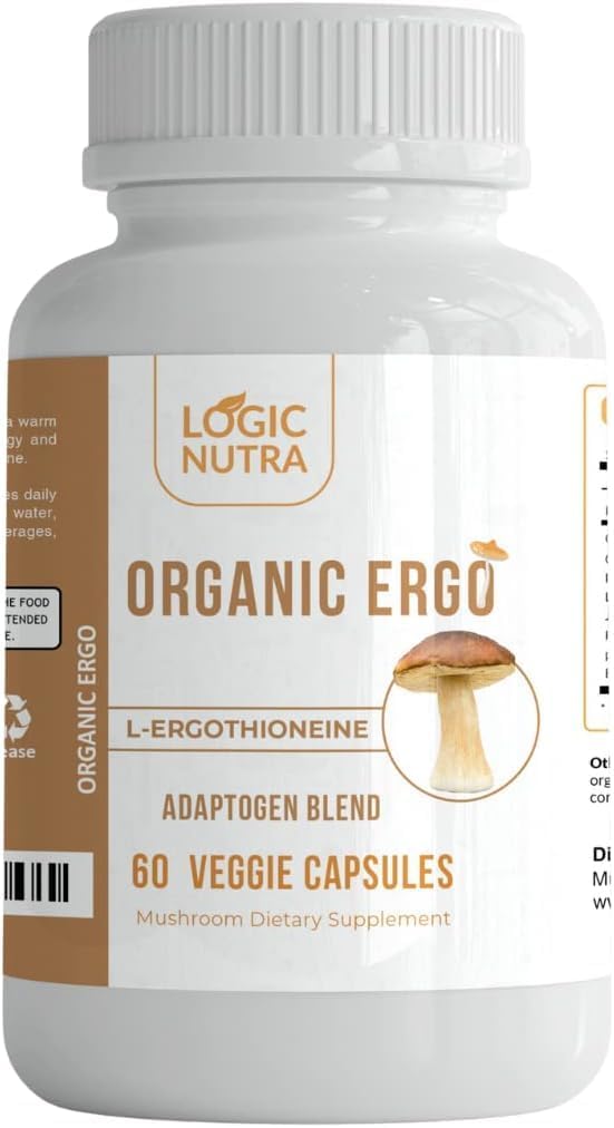 L- Ergothioneine Plus Organic Blend of Cordyceps Mushroom, Lion 's Mane, Reishi, Astragalus, Sibiřský ženšen, Ashwagandha - 60 Caps