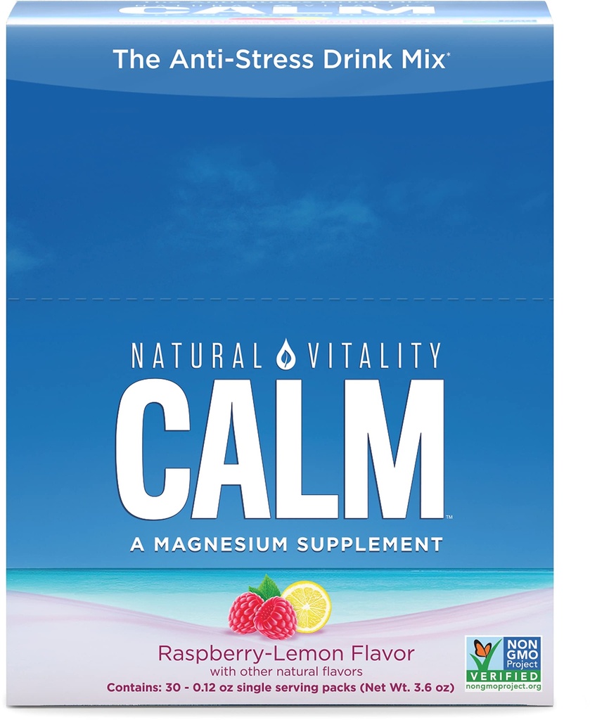 Přírodní vitalita klid, hořčík Citrát dodatek, Anti- Stress Drink Mix Powder, Gluten Free, Vegan, & Non- GMO, Raspberry Lemon, 0.12 oz, 30 Packets