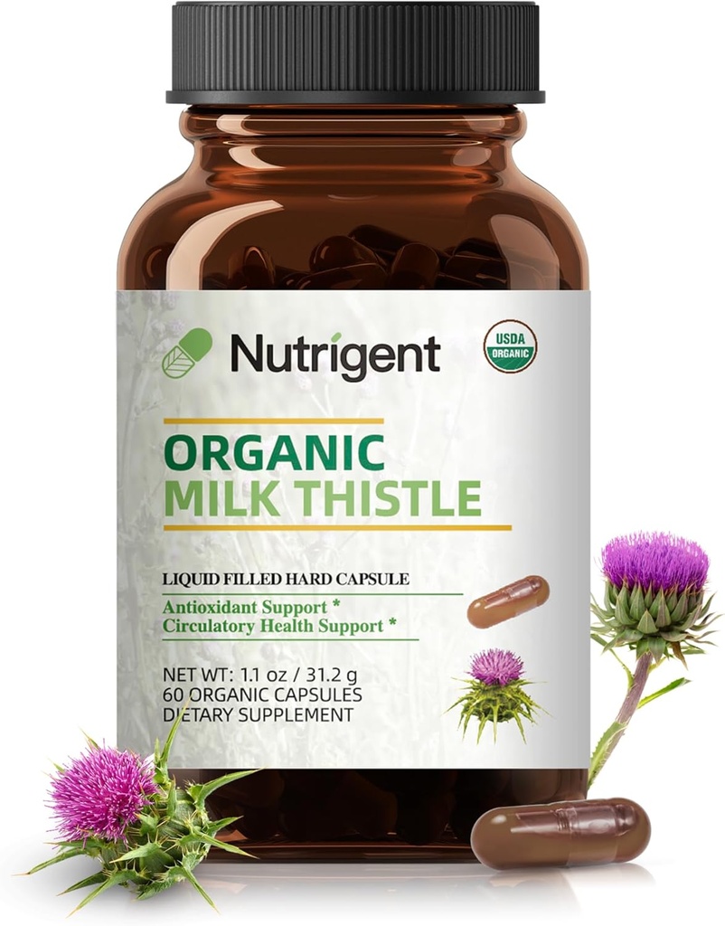 USDA organické mléko Thistle dodatek 25: 1 extrakt, 8750 mg síla, Silymarin dodatek 280 mg, kapalné organické kapsle, jaterní zdraví a detox podpora, Non- GMO, 60 Počet