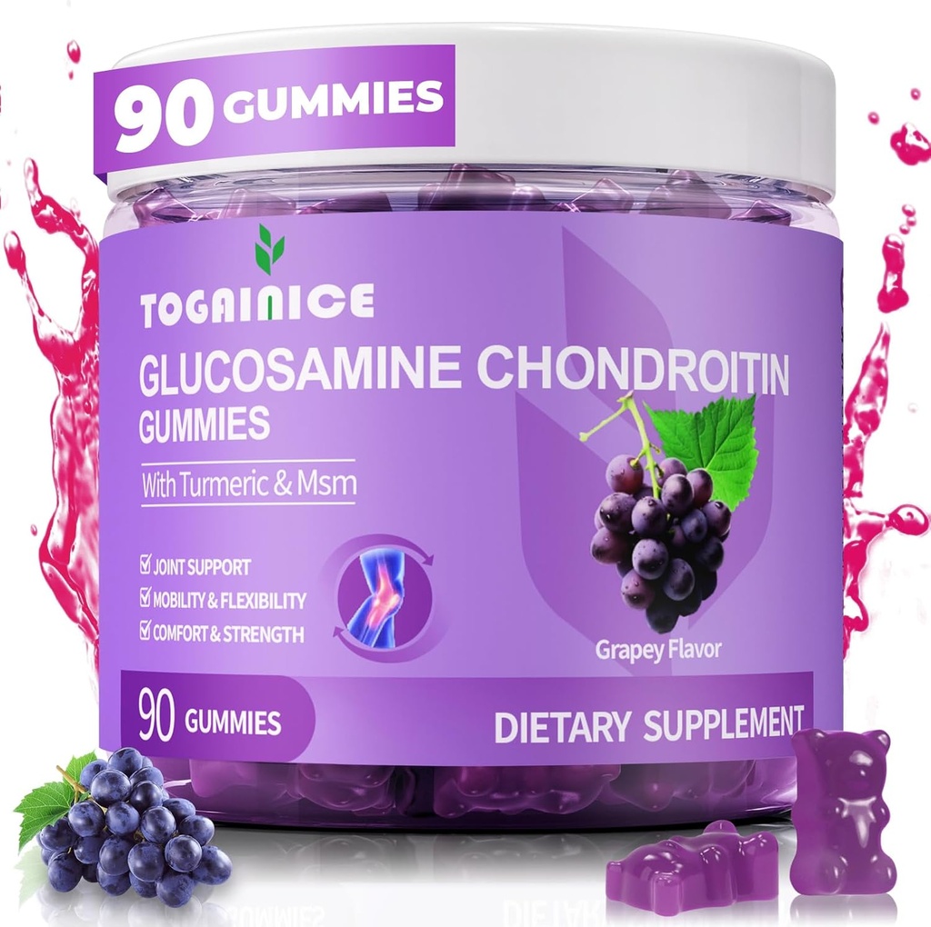 Společné podpůrné gumy s Glucosamine Chondroitin, bez cukru, 1500mg Extra síla s MSM & Turmeric (90 Počet)