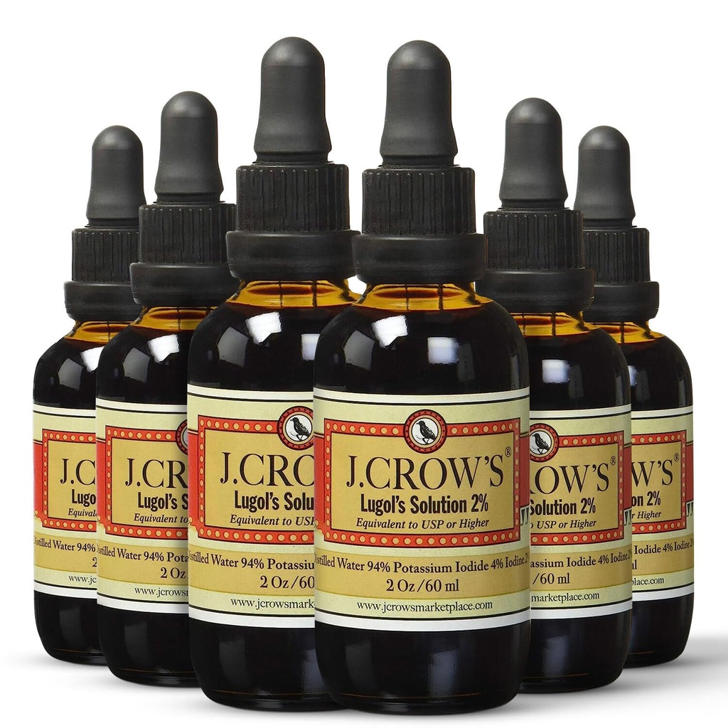 JROW 'S ® Lugol roztok jódu 2% 2 oz (6 lahví) - Premium jód & kalium iodid Liquid, gluten &, Alkohol- Free Natural Brine Extract, No Expiration