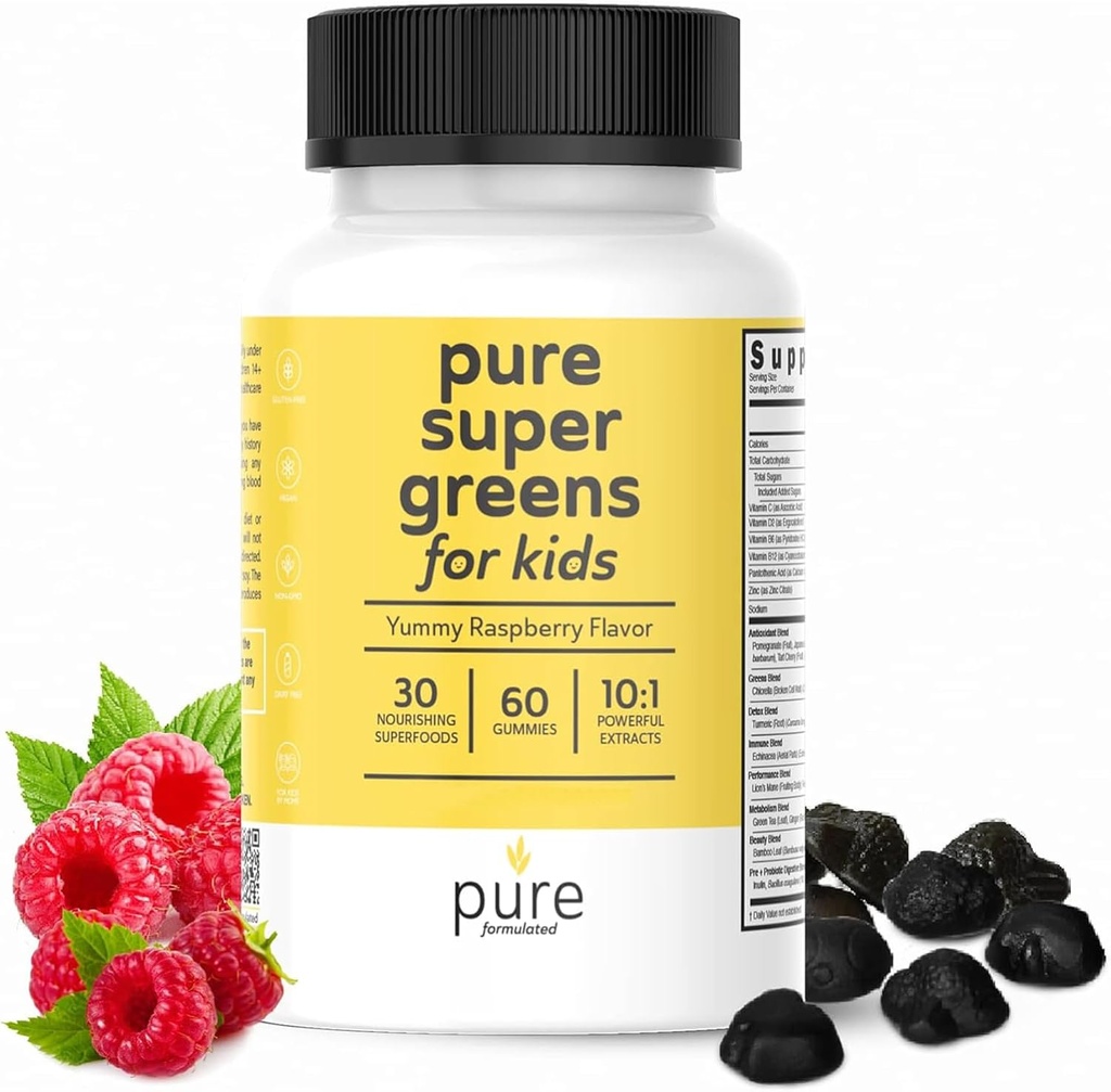 Super Greens Multivitaminové žvýkačky pro dospělé a děti Imunitní podpora a stravovací zdraví - Denní Fiber Probiotický dodatek Ovoce a Veggie Žvýkací Žvýkačka - Malina Flavor - 60denní zásobování