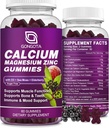 Vápník hořčík zinek s vitamínem D3 dodatek, Vysoce absorbentní vápníkové gumy s 300mg Magnesium glycinát Podpora kostí a zubů, Svalovina pro dospělé a dospívající, Cukr zdarma, Vegan - 60 Počet