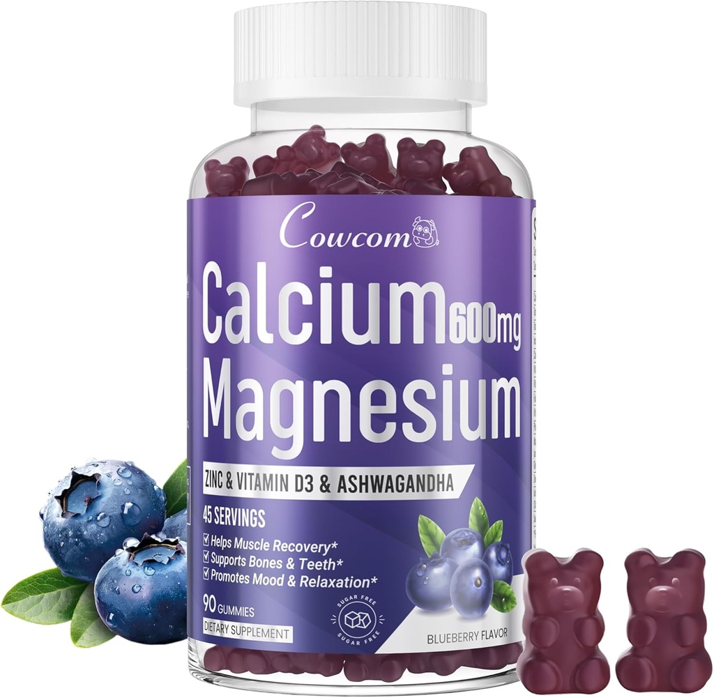 Vápník Magnesium Zinkové gumy & Vitamin D3, B6, B12, Imunita & Podpora zdraví kostí vápník Magnesium dodatek pro ženy muže, Sugar- zdarma Vegan Borůvkové Ochucené 90 Počítání