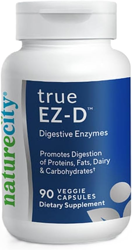 NatureCity True-EZ-D Non- GMO Digestive Enzyme Complex Supplement for Digestive Health and Bloating Relief for Men and Women (90 Veggie Kapsle) Super Enzymy