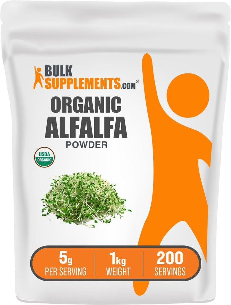 Bulksupplements.com Organic Alfalfa Grass Powder - Alfalfa dodatek, Green Superfood Powder - Vegan & Gluten Free, 5g per Serving, 1kg (2,2 kg) (balení po 1)